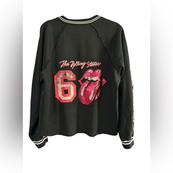 Anthropologie Pilcro Rolling Stones V Neck Sweatshirt Sticky Fingers Logo M - Picture 7 of 8